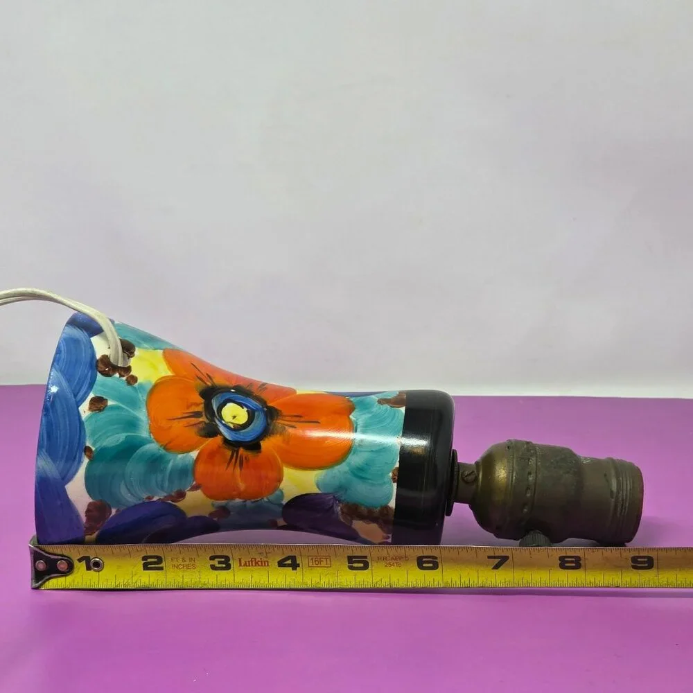 Vintage Hand-Painted‎ Floral Ceramic Table Lamp Base Socket & Cord Boho #509